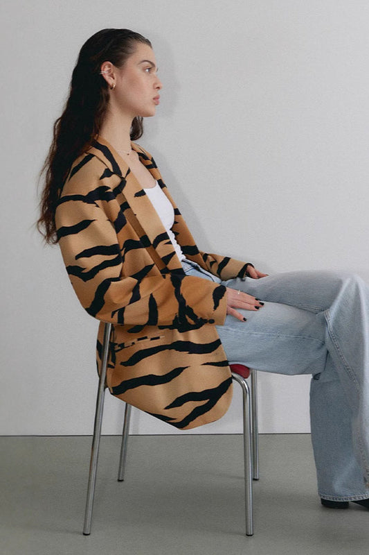 Buttoned Tiger Print Coat