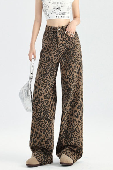 Leopard Print Wide-Leg Jeans