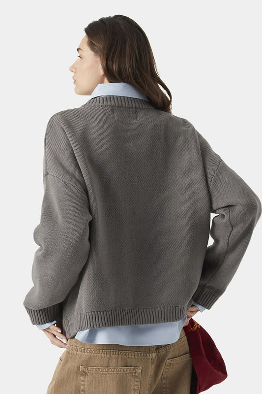 Embroidery Knit Slouchy Pullover Bloshope