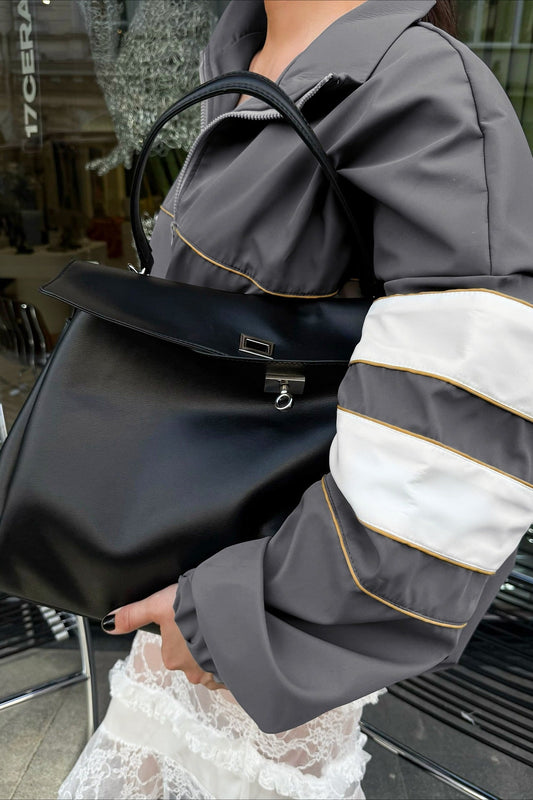 Chic Stand Neck Color Block Jacket