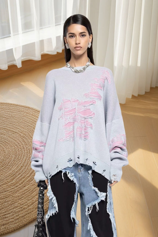 Casual Distressed Long Sleeve Bloshope