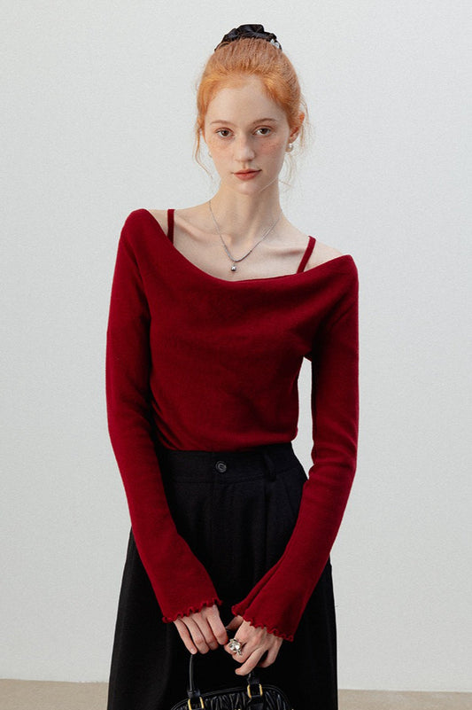 Burgundy Mock Two Piece Knit Top