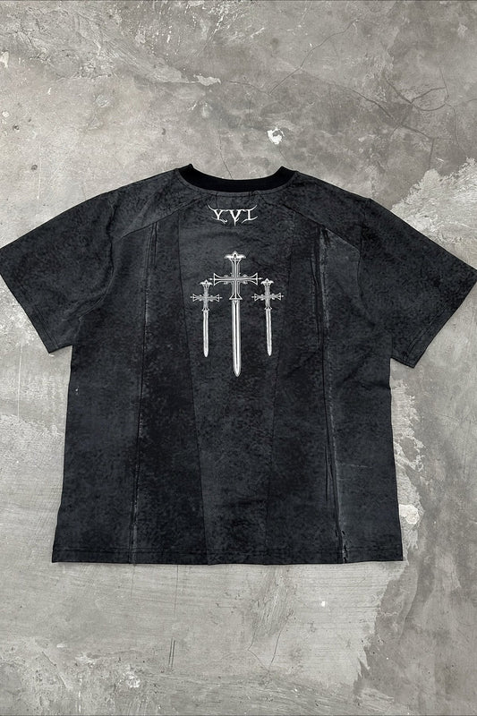 Dark Trend Black White Print Short Sleeve T-shirt