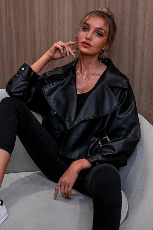 PU Leather Long Sleeve Jacket
