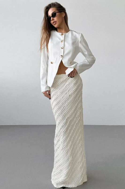 Textured Lace Straight Maxi Skirt