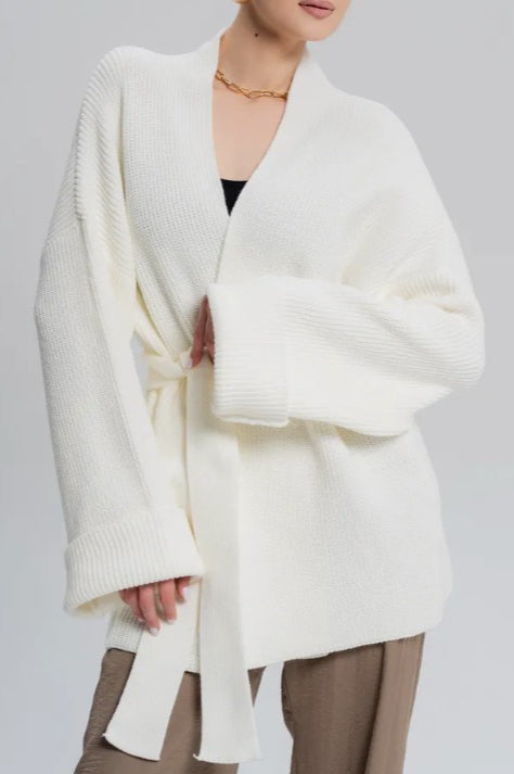 Lazy-Style Oversized Belted Knit Cardigan