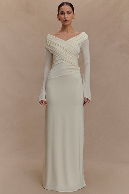 V-Neck Ruched Maxi Boho Dress