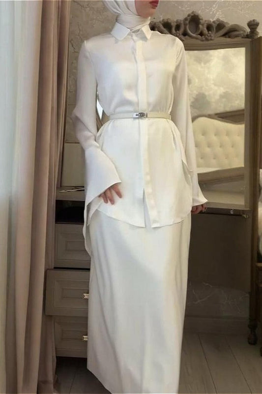 Vintage Satin Bloshope with Fitted Skirt Two Piece Set