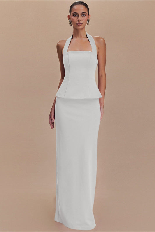 Solid Halter Backless Maxi Formal Dress