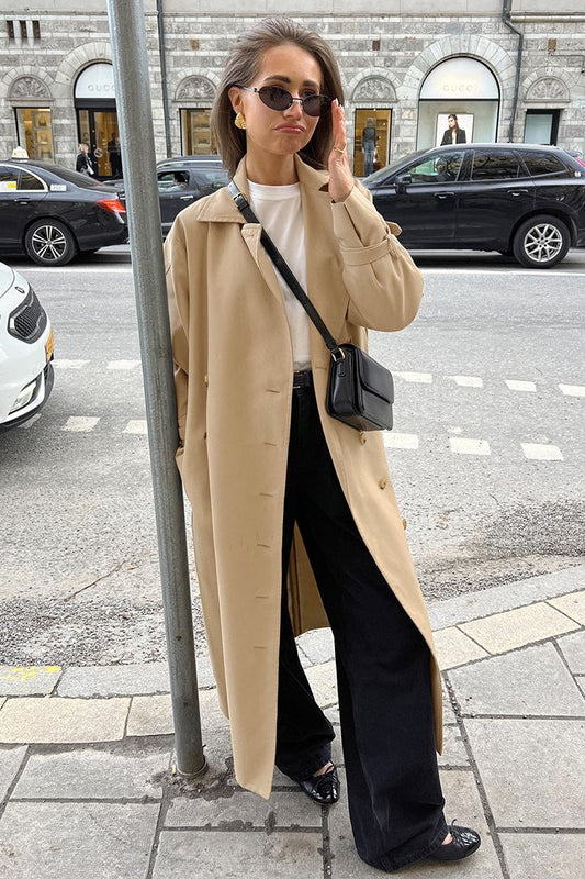 Chic Khaki Longline Double Breasted Overcoat