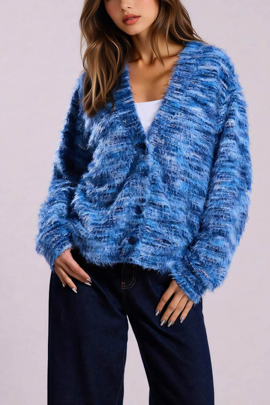 Color Blocked V Neck Cardigan