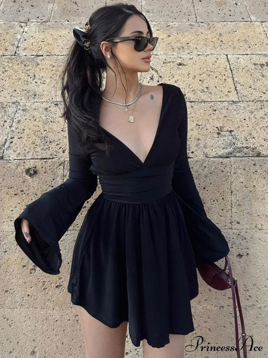 Effortless Plunge Graceful Skater Short Dress Black / S Dresses