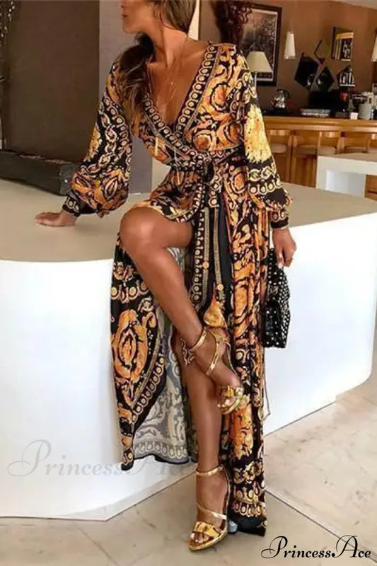 Elegant Ethnic Boho Print Maxi Dress