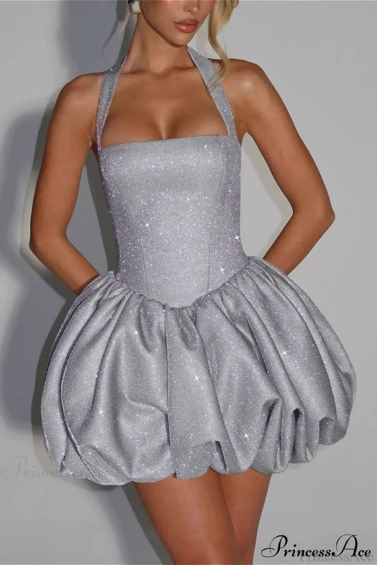Elegant Halter Tie Puff Party Dress