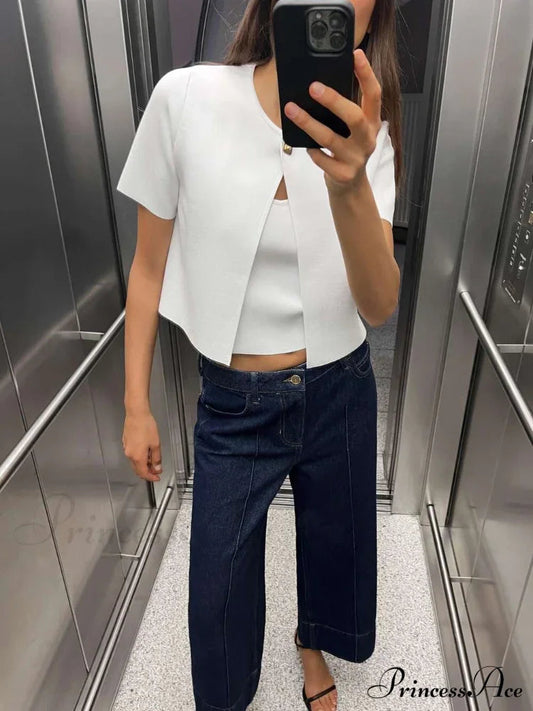 Elegant One Button Red Short Sleeve Cardigan