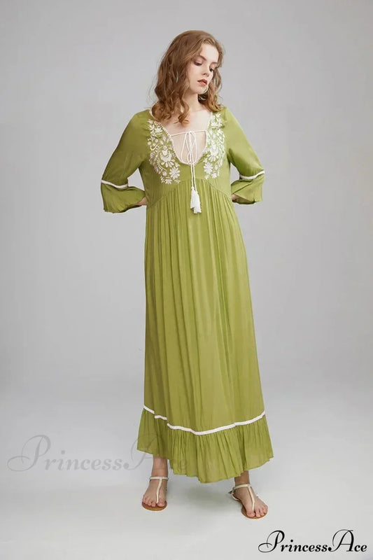 Embroidery Hollow Out Lace Retro White Boho Dress