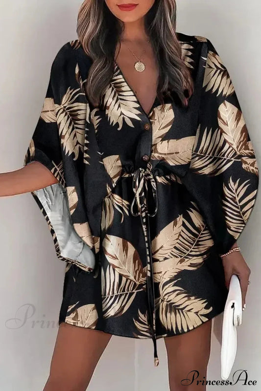 European Fashion Print V-neck Vacation Dress