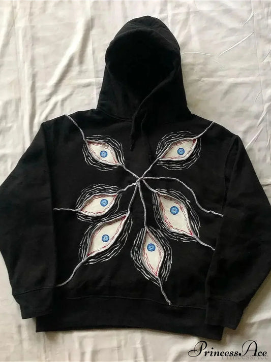 Evil Eye Patterned Dark Gothic Hip Hop Hoodie