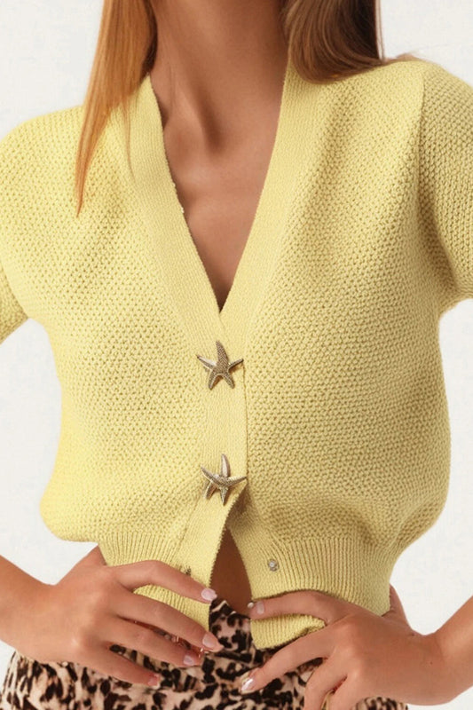 Short Sleeve Starfish Button Knit Cardigan