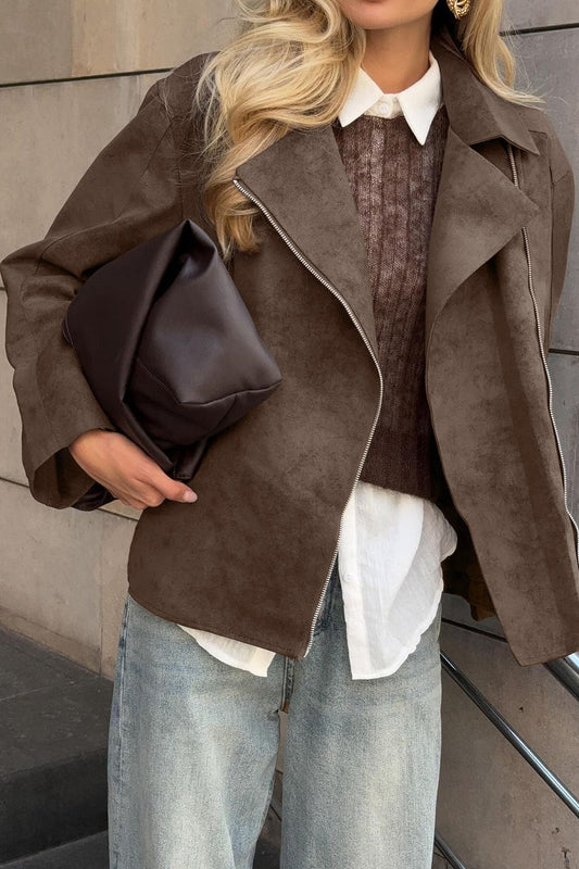 Vintage Brown Casual Suede Jacket