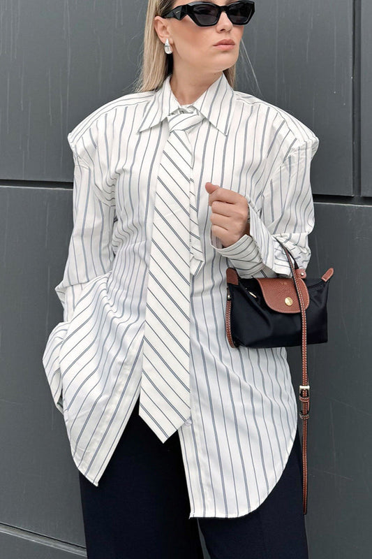 Striped Tie Shoulder Pad Smart Bloshope