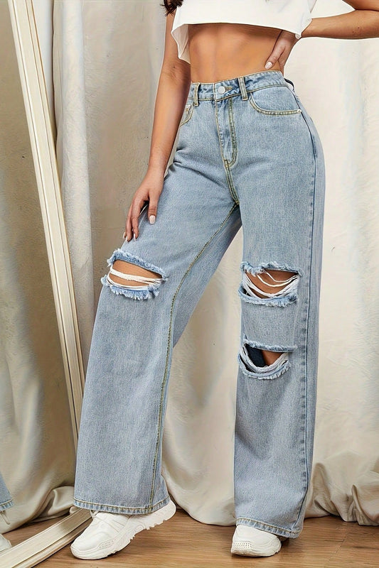 High Waist Washed Floor-Length Jean