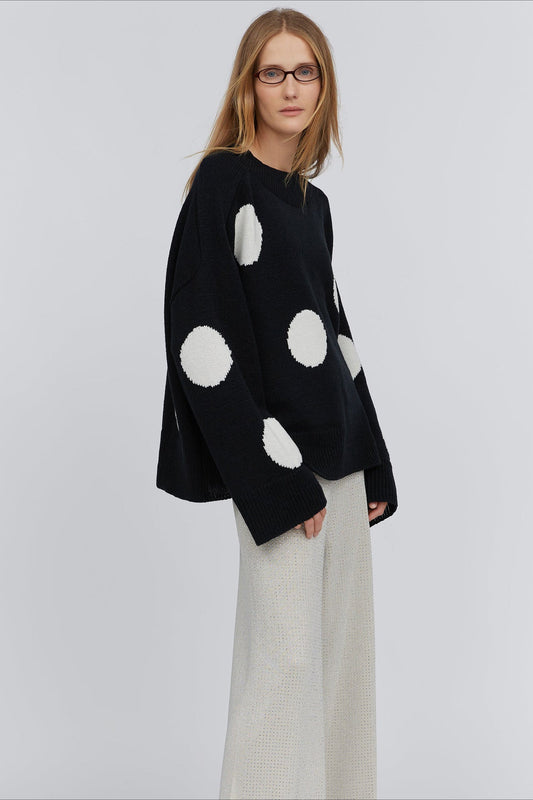 Crew Neck Polka Dot Pullover Knit Sweater