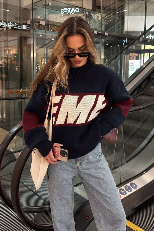 Letter Graphic Crew Neck Sweater