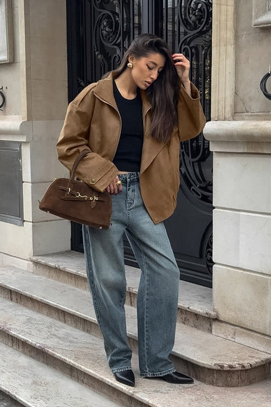 Vintage Khaki Suede Collar Jacket