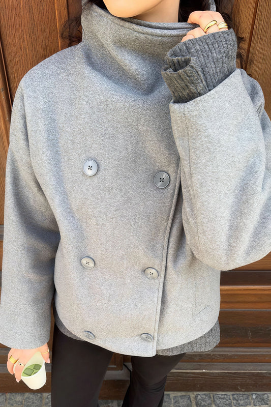 Chic Solid Wool Button High Collar Coat