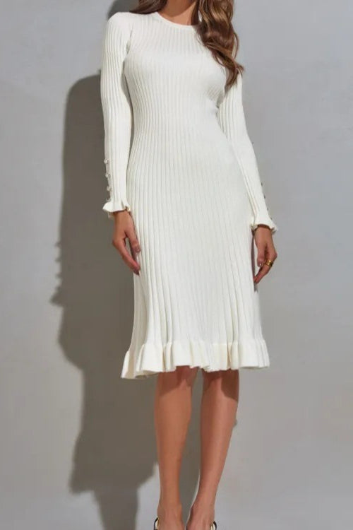 Ruffled Hem Knit Sweater Dress