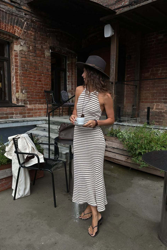 Stripe Color Block Knit Cami Loose Straight Maxi Dress