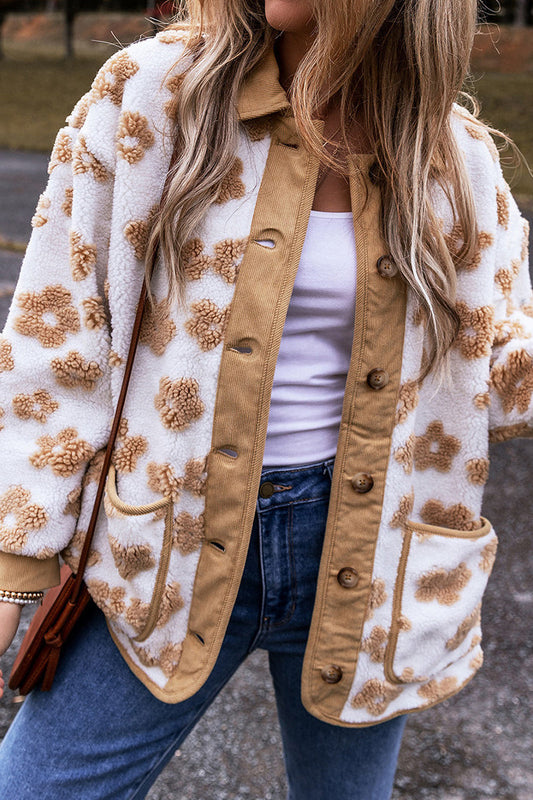 Leopard Print Fleece Lapel Long Sleeve Coat