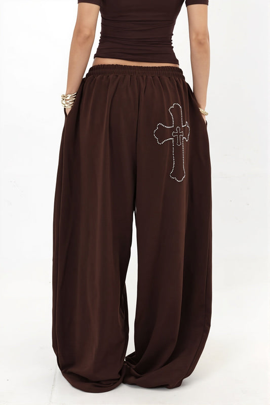 Rhinestone Wide Leg Sweat pants