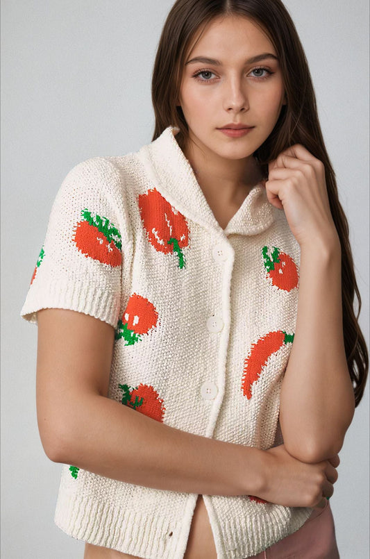 Jacquard Short Sleeve Knit Cardigan