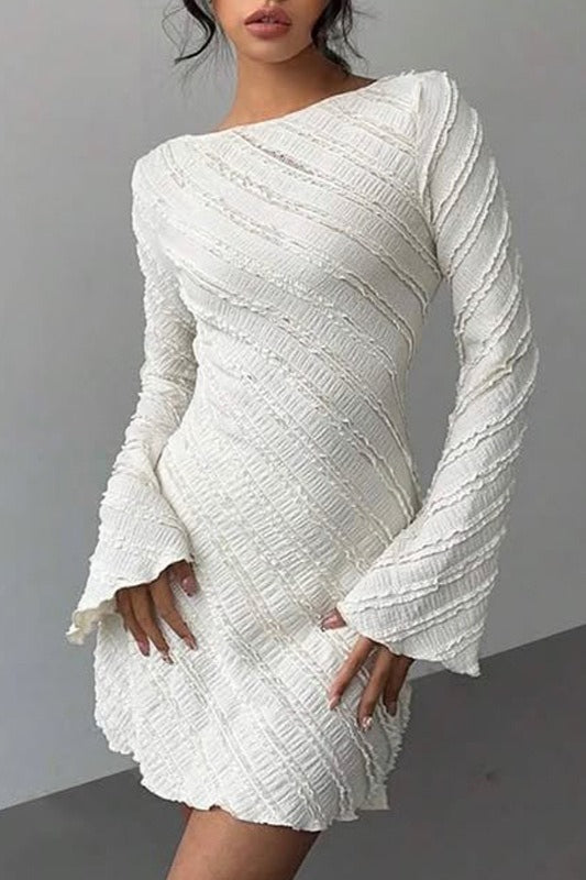 Boat Neck Backless A-Line Sweater Dress S / White