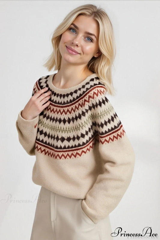 Fair Isle Loose Crewneck Plshop Size Knit Sweater