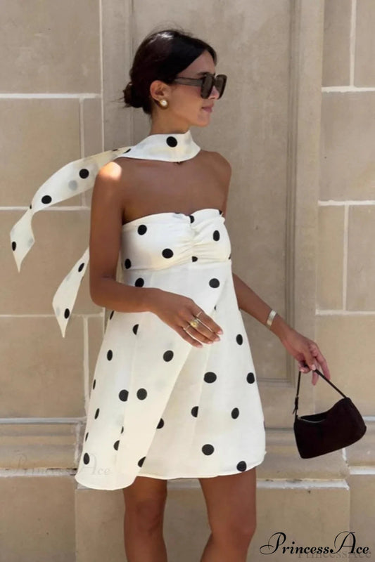Fashionable Polka Dot Strapless Mini Dress