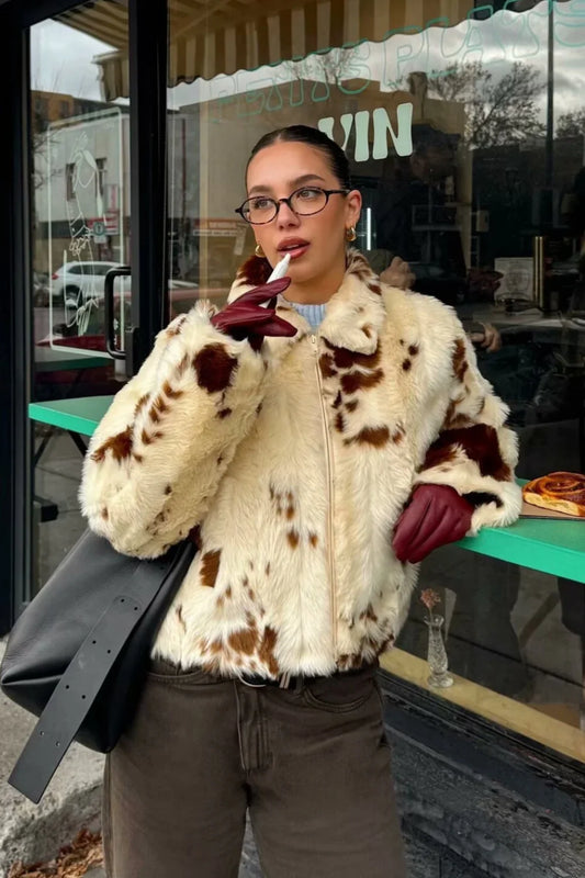 Faux Fur Leopard Print Fuzzy Warm Coat