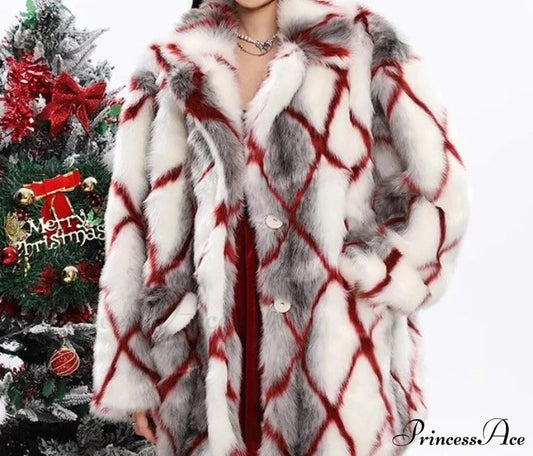 Faux Mink Fur Red Coat