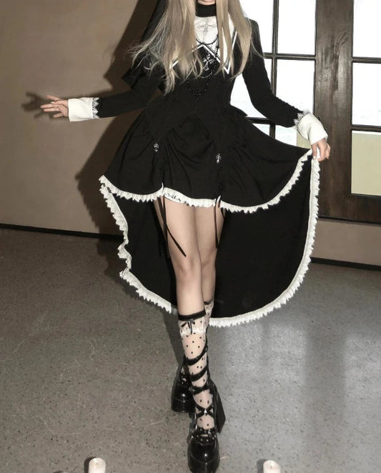 Lace Celebration Gothic Ebony Midi Dress