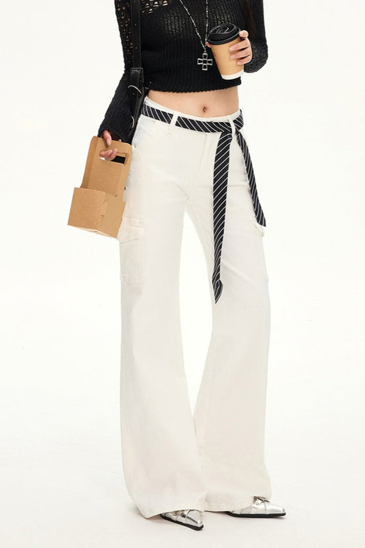 Stretch Slim Fit White Cargo Jeans