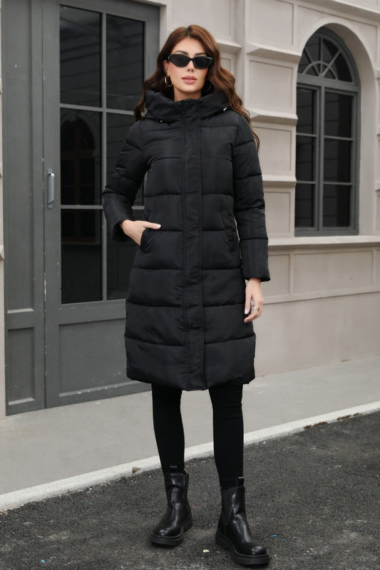Plus Size Hooded Longline Puffer Coat