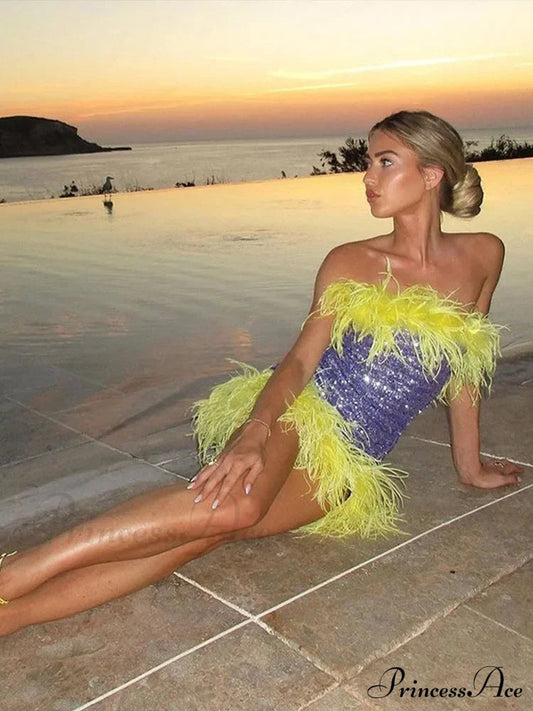 Feather Sequins Bodycon Mini Party Dress