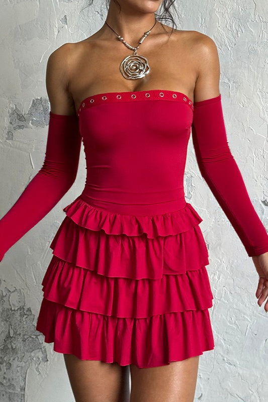 Vintage Long Sleeve Off Shoulder Mini Dress