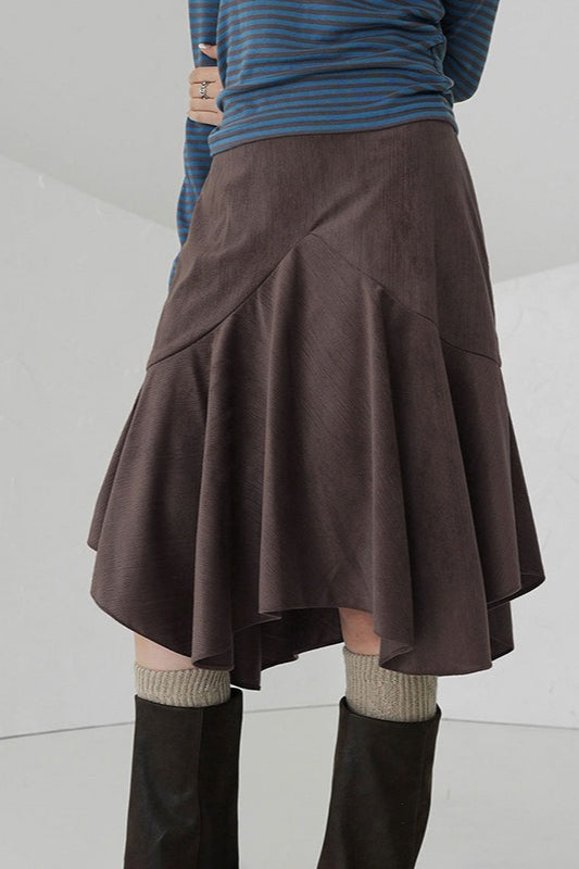 Retro Brown High Waist Asymmetrical Skirt