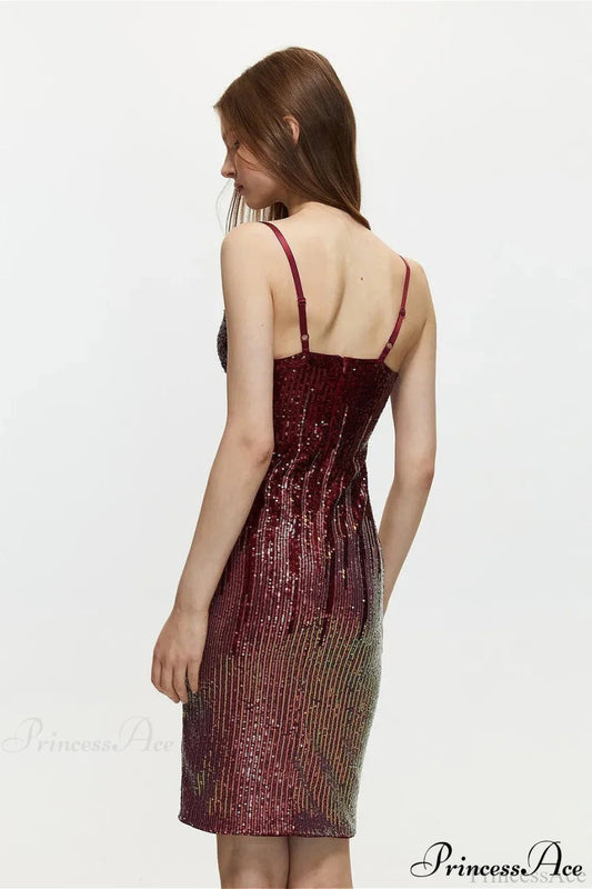 Fitted Colorful Sequin Spaghetti Strap Party Dress