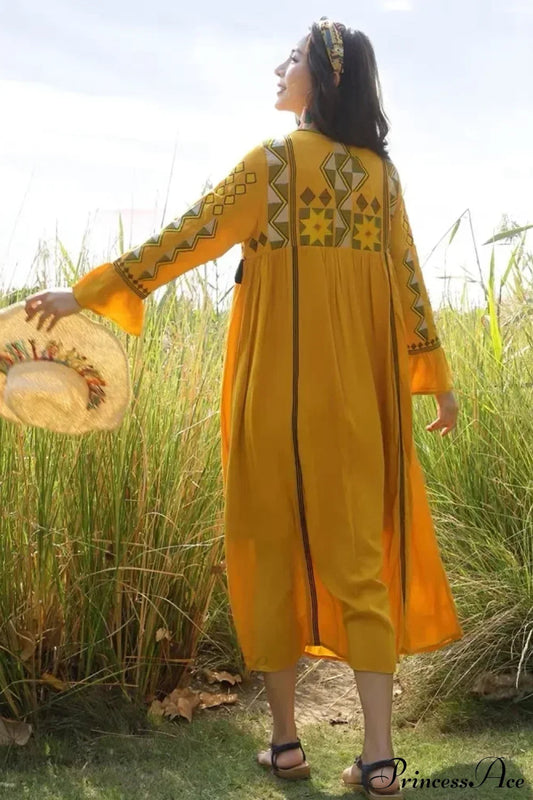 Flare Sleeve Tassel Vintage Style Floral Boho Dress