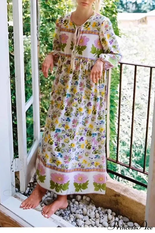 Floral Lace-up Tassel Beach Boho Dress