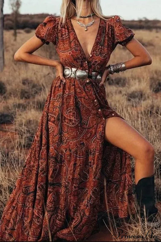 Floral Print Chiffon Boho Dress